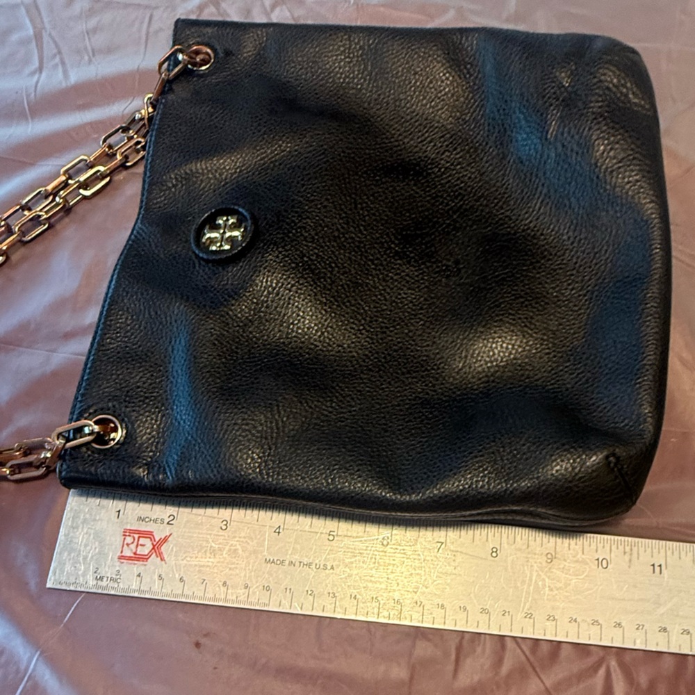 Tory Burch Black Pebbled Leather Gold Chain Convertible Shoulder/Crossbody Bag - Picture 11 of 12